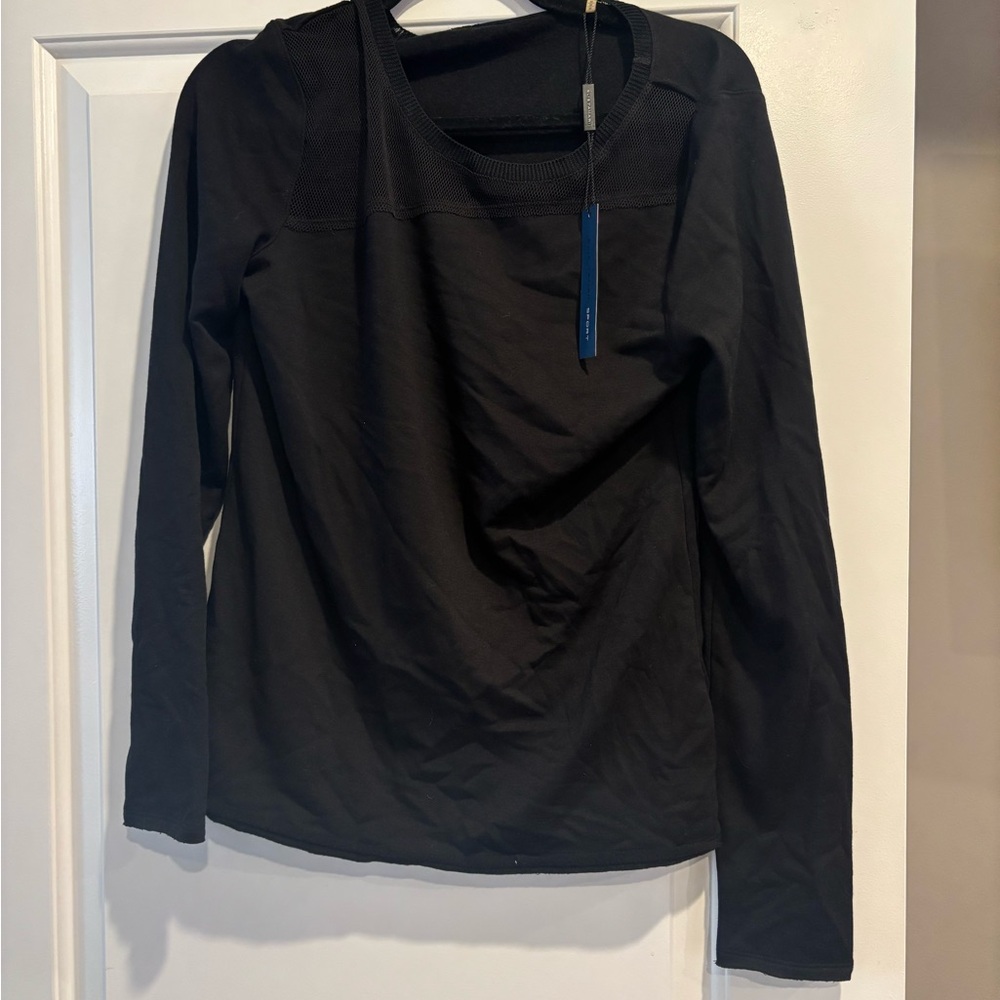 Elie Tahari Black Long Sleeve Top with mesh neckline